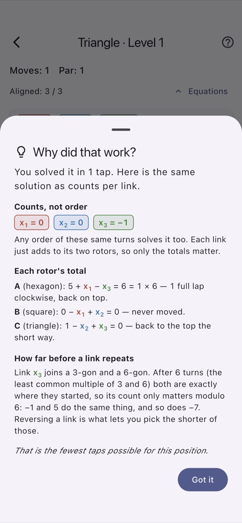 An insight card explaining why a solve worked.